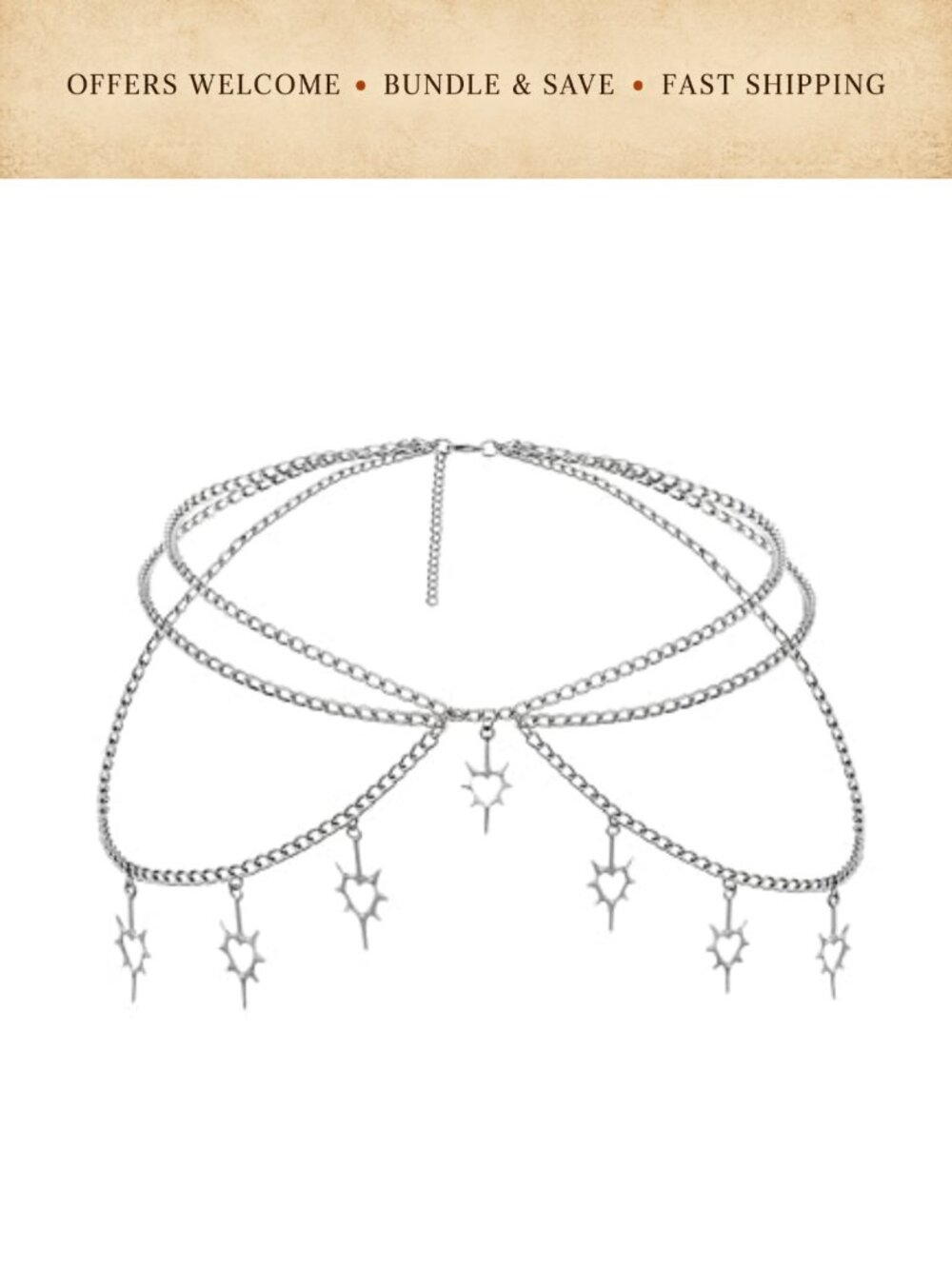Goth Y2K Heart Chain Waist Belt Adjustable Zinc Alloy Stainless Steel